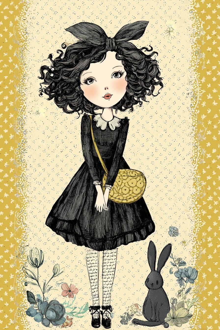 Girl with Bunny — Illustration Print. poster detail