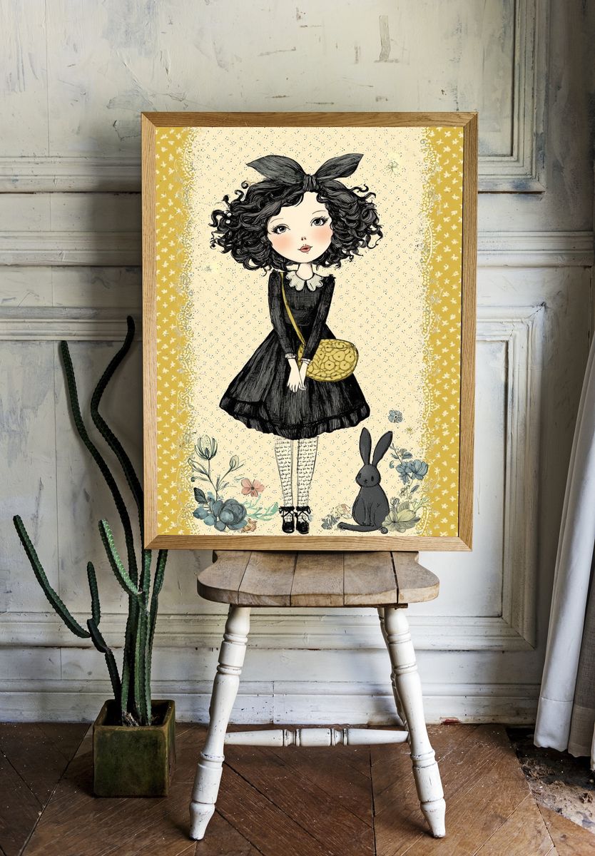 Girl with Bunny — Illustration Print. — room view 1