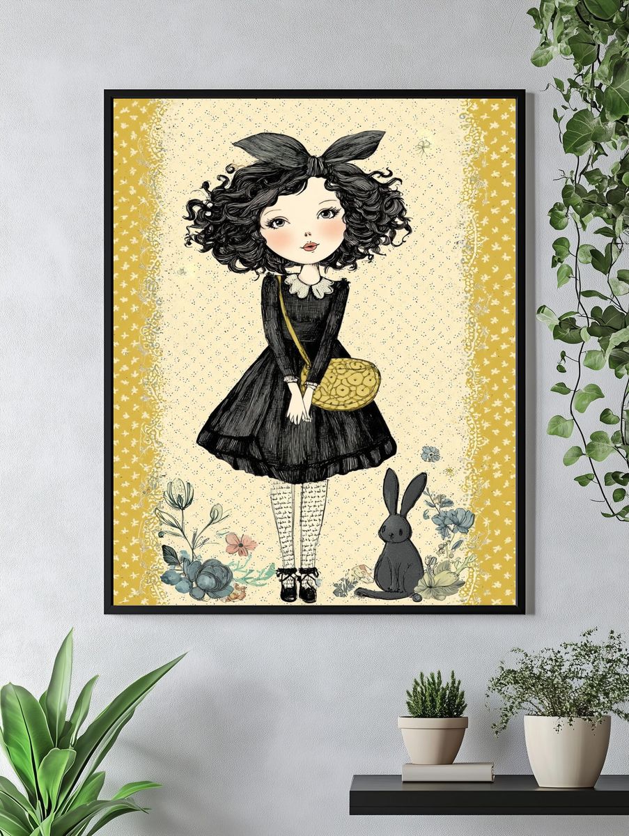 Girl with Bunny — Illustration Print. — room view 4