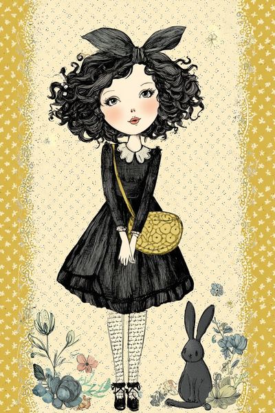 Girl with Bunny — Illustration Print. poster print