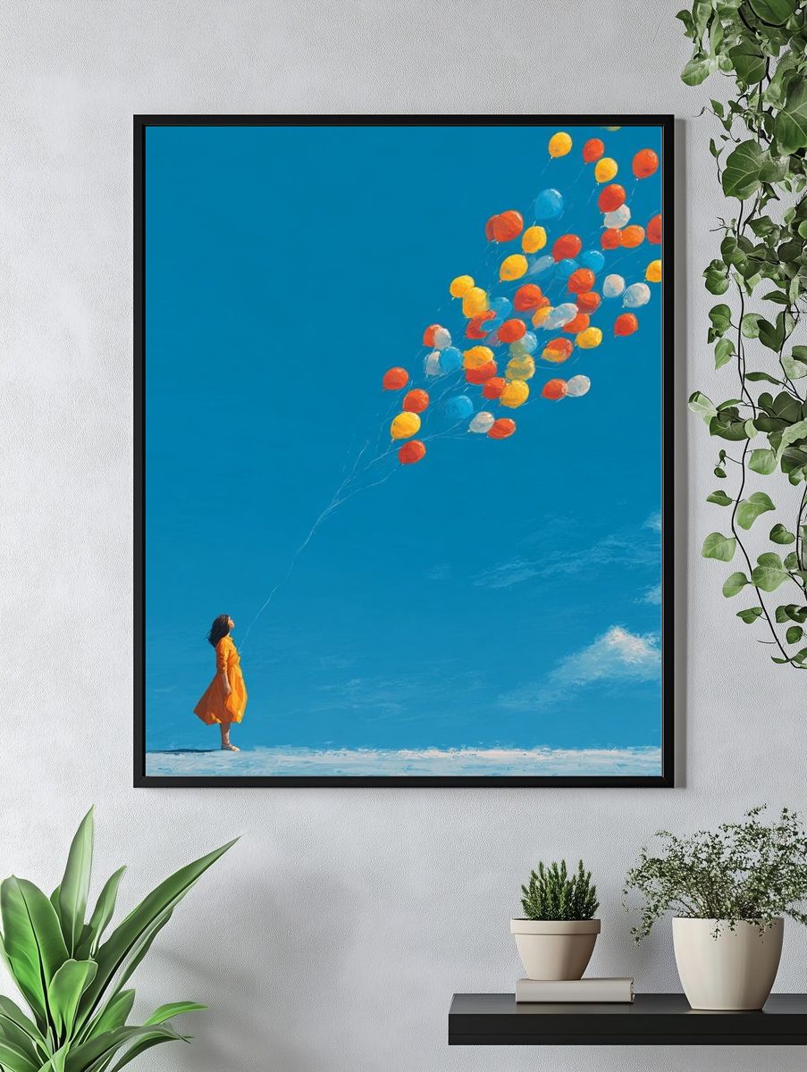 Girl with Balloons — Digital Art Print. — room view 4
