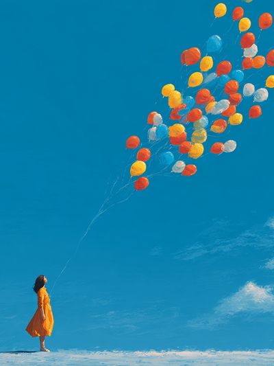 Girl with Balloons — Digital Art Print. poster