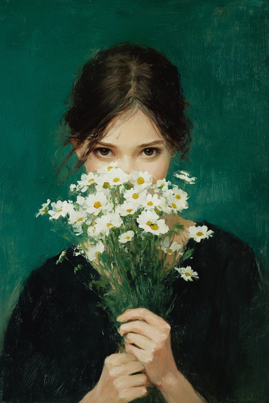 Girl with Daisies — Fine Art Print. poster detail
