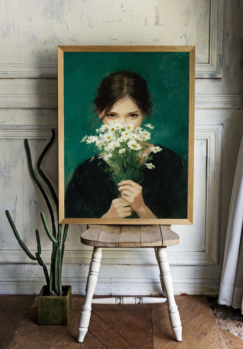 Girl with Daisies — Fine Art Print. — room view 1