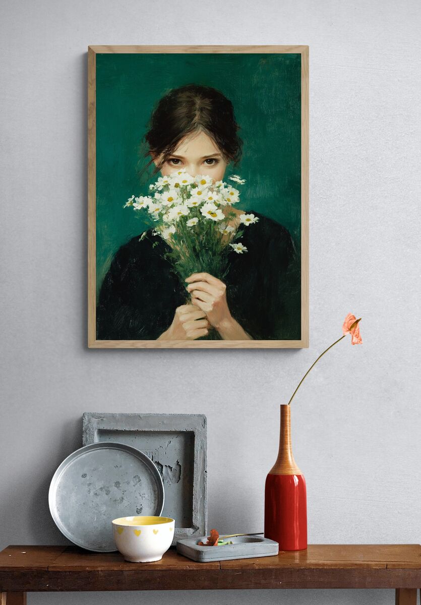 Girl with Daisies — Fine Art Print. — room view 3