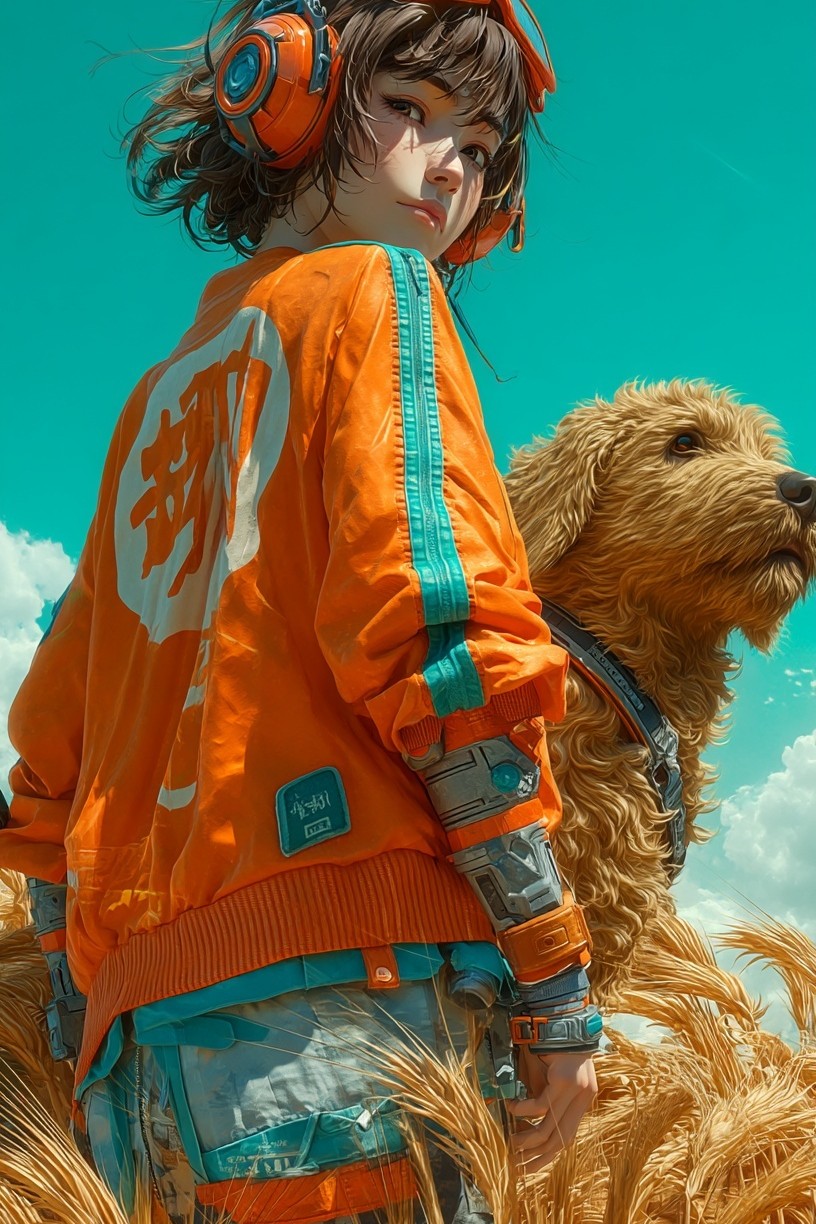 Girl with Dog — Digital Art Print. poster detail
