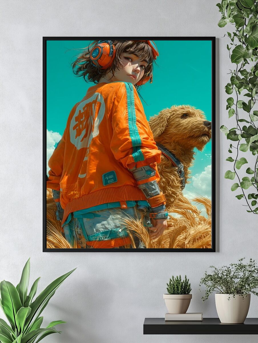 Girl with Dog — Digital Art Print. — room view 4