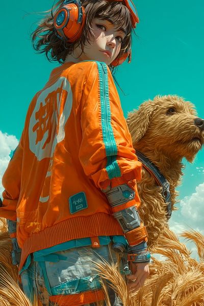 Girl with Dog — Digital Art Print. poster