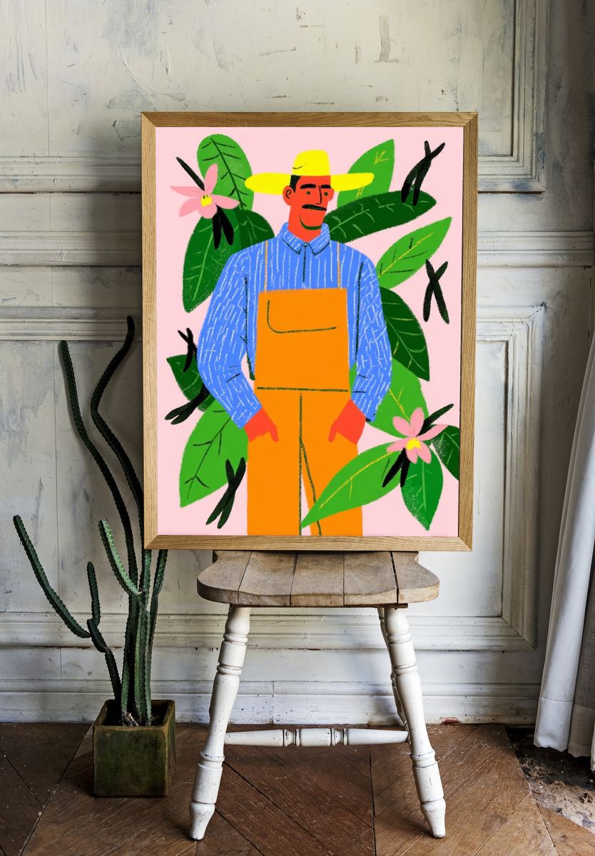 Gardener with Flowers — Illustration Print. — room view 1
