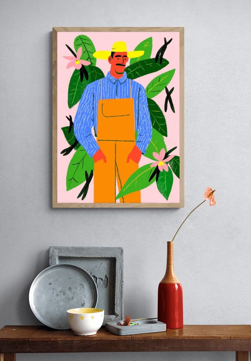 Gardener with Flowers — Illustration Print. — room view 3