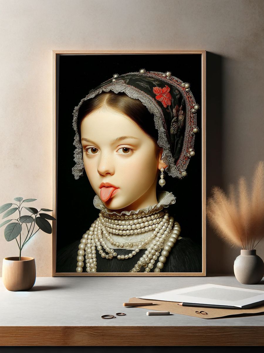 Girl with Pearls — Fine Art Print. — room view 2