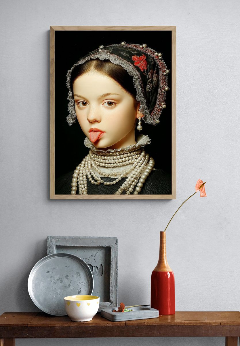Girl with Pearls — Fine Art Print. — room view 3