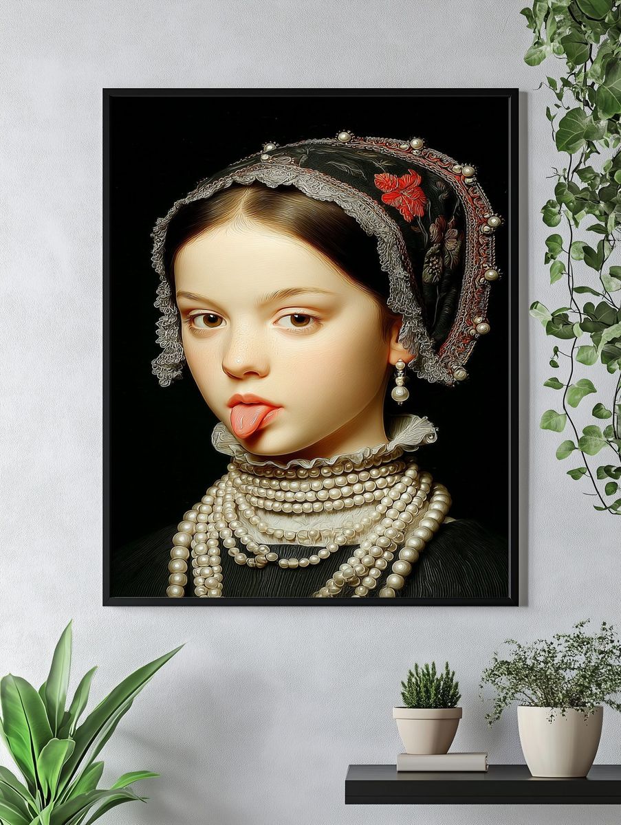 Girl with Pearls — Fine Art Print. — room view 4