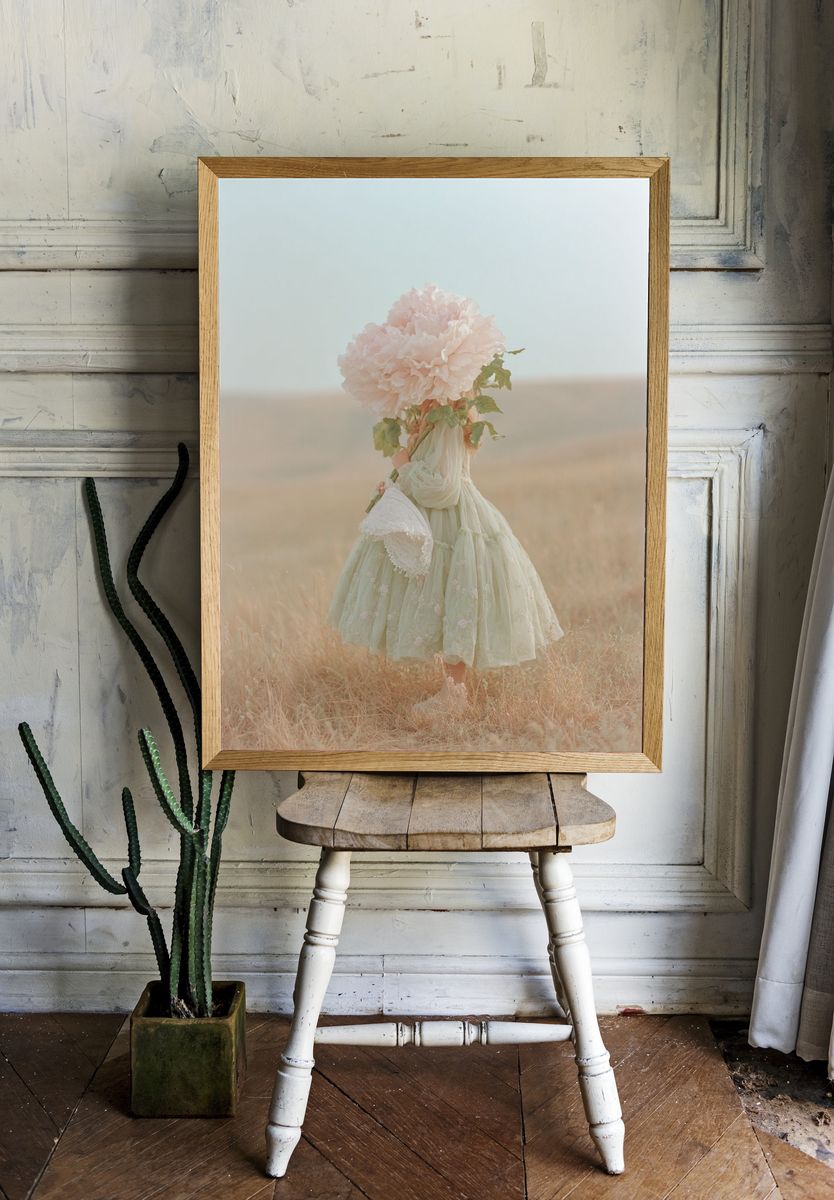 Girl with Peony — Fine Art Print. — room view 1