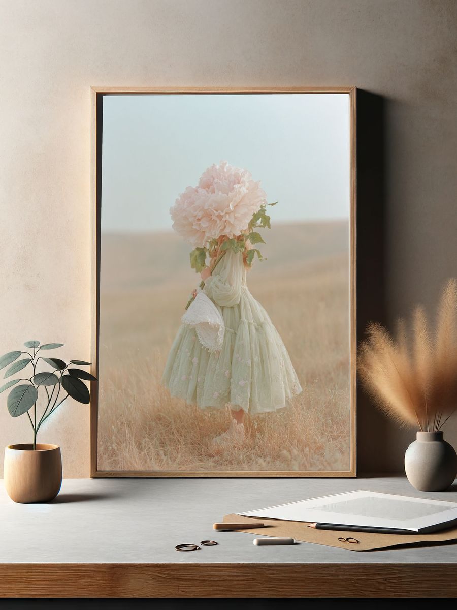 Girl with Peony — Fine Art Print. — room view 2