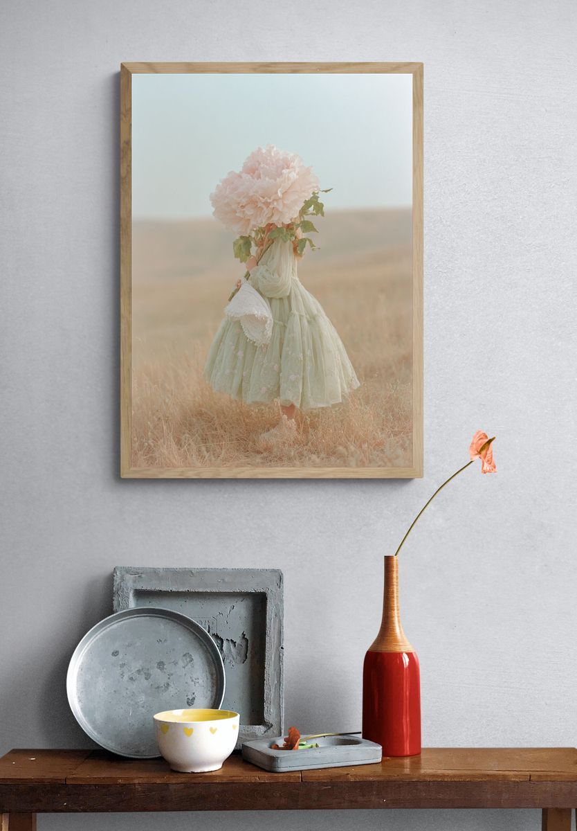Girl with Peony — Fine Art Print. — room view 3