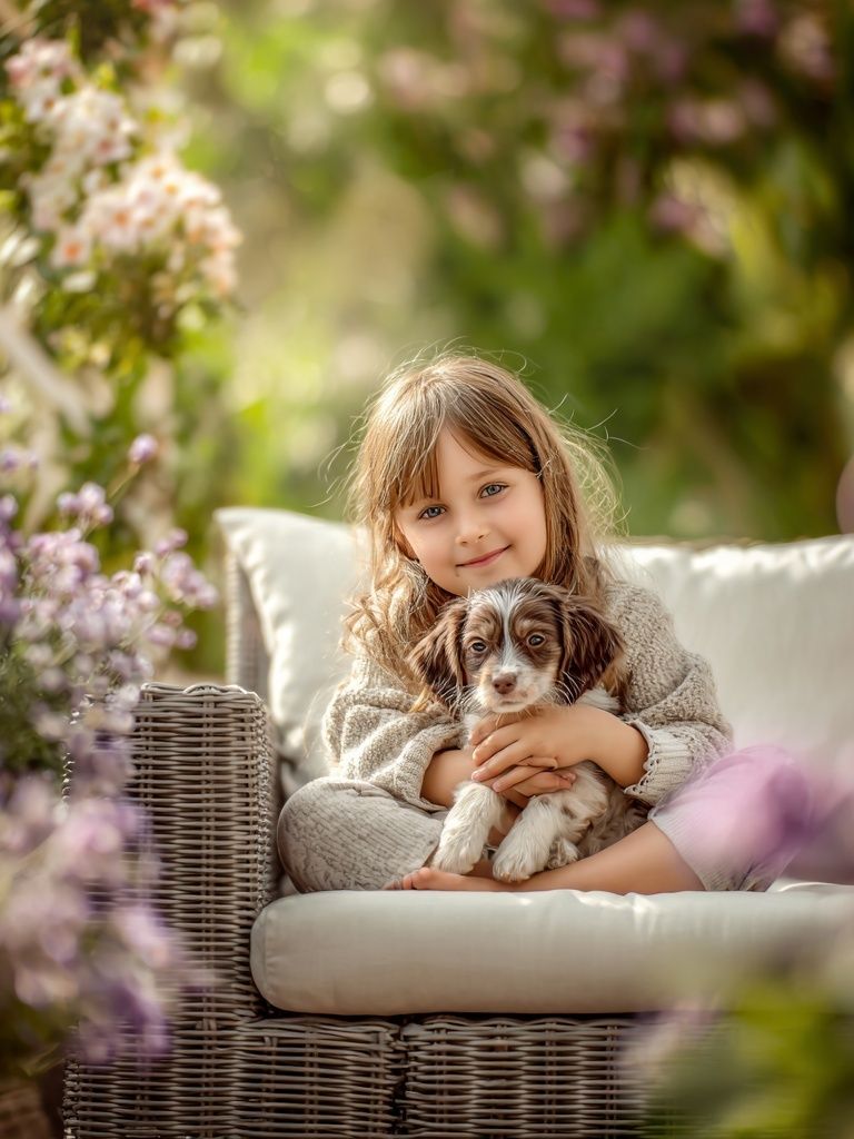 Girl with Puppy — Photography Print. poster — photography art