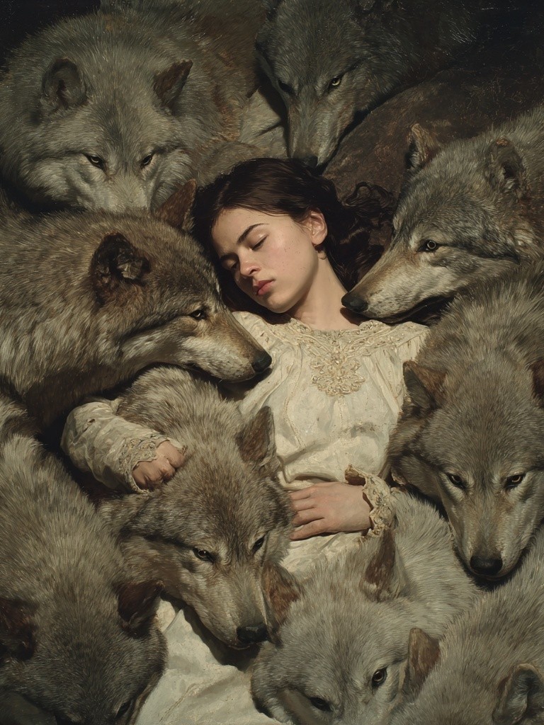 Girl with Wolves — Fine Art Print. poster detail