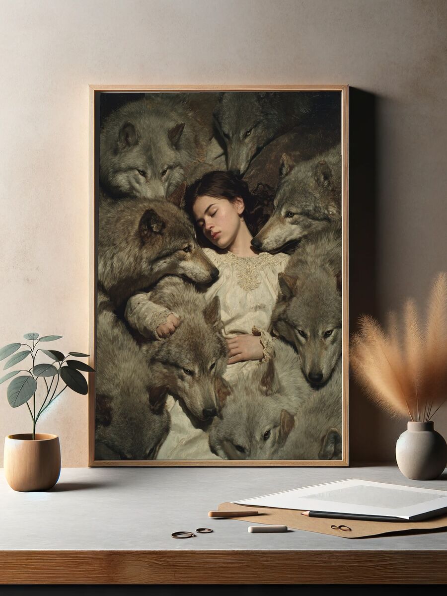 Girl with Wolves — Fine Art Print. — room view 2