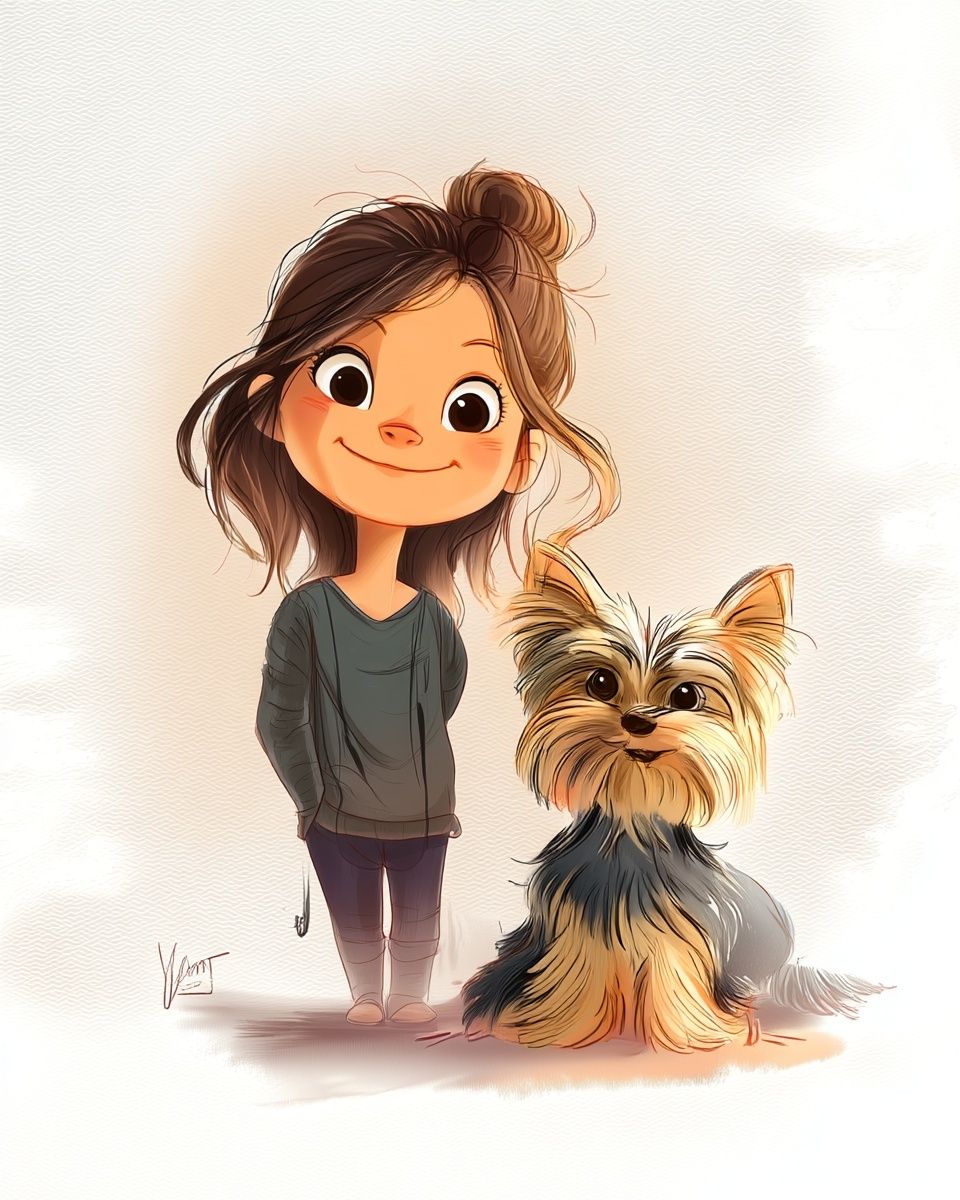Girl with Yorkshire Terrier — Illustration Print. poster detail