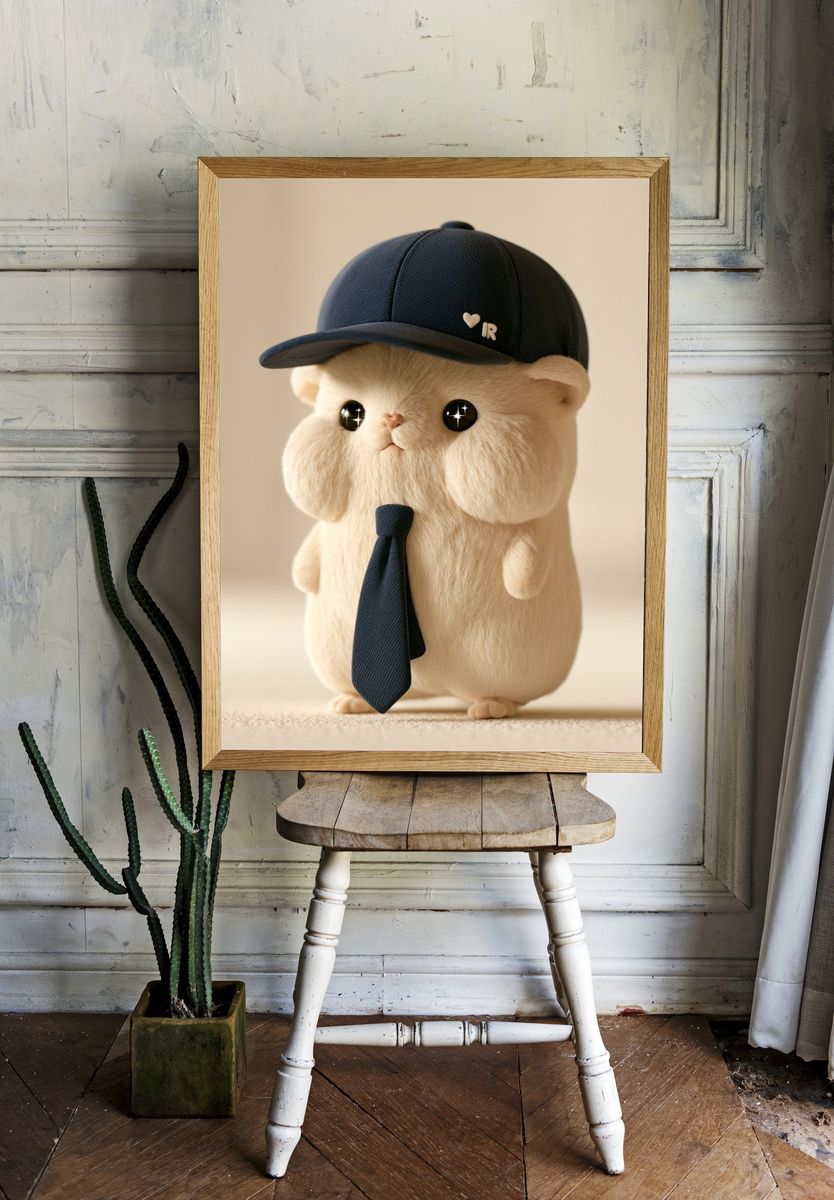 Cute Hamster in Cap Illustration Poster. room preview