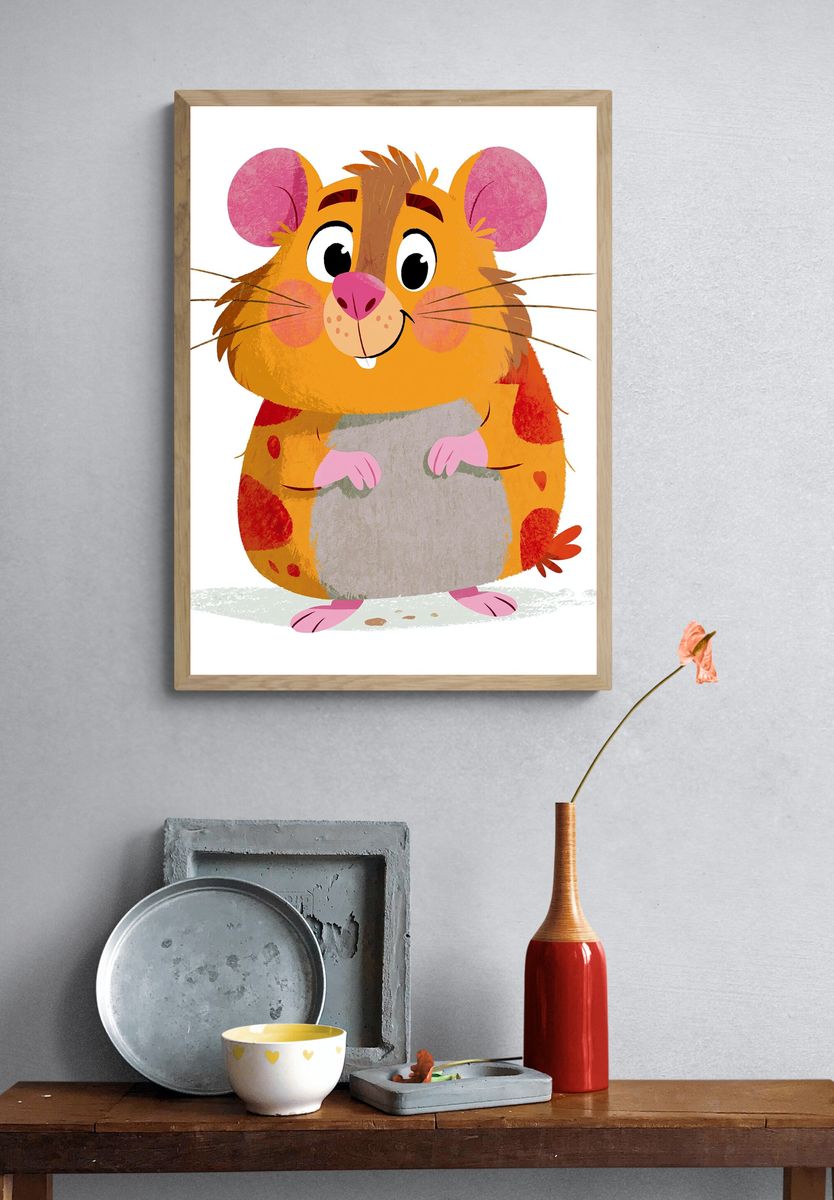 Cute Hamster Illustration Poster. — room view 3