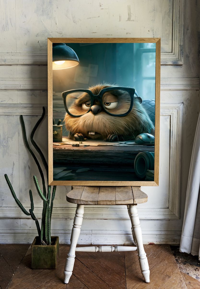 Grumpy Hamster Desk Illustration Poster. room preview