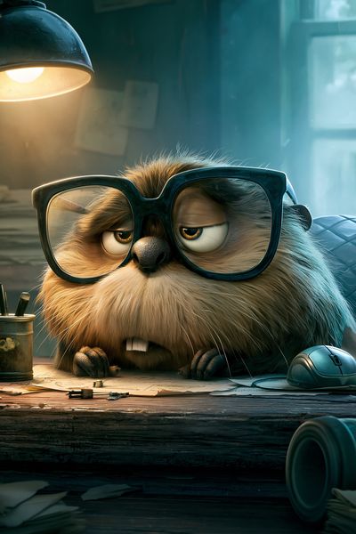 Grumpy Hamster Desk Illustration Poster.