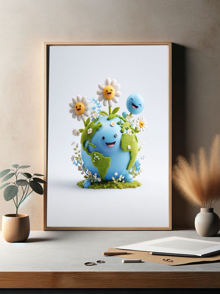 Happy Earth with Flowers — Illustration Print. — room view 2