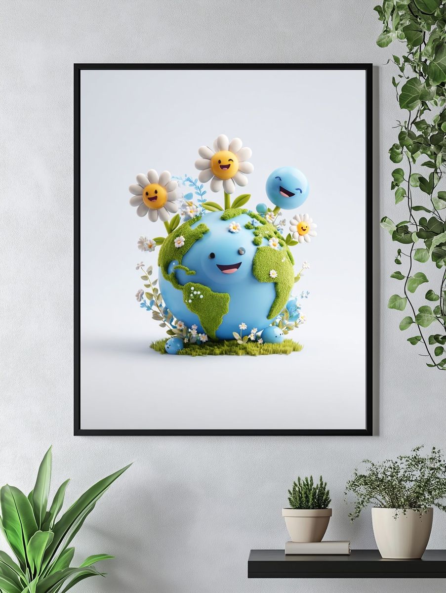 Happy Earth with Flowers — Illustration Print. — room view 4