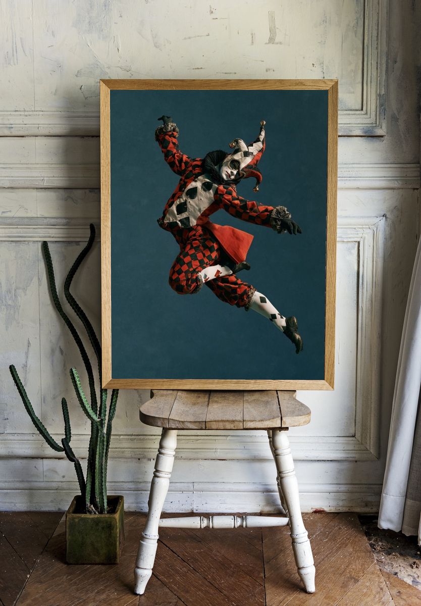 Harlequin Acrobat Photography Poster. room preview