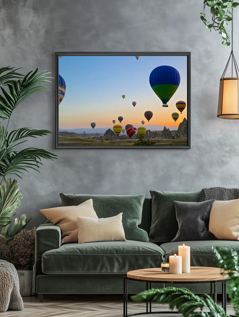 Colorful Hot Air Balloons at Sunrise Poster. — room view 4