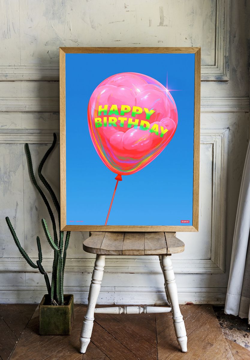 Happy Birthday Balloon Typography Poster. room preview