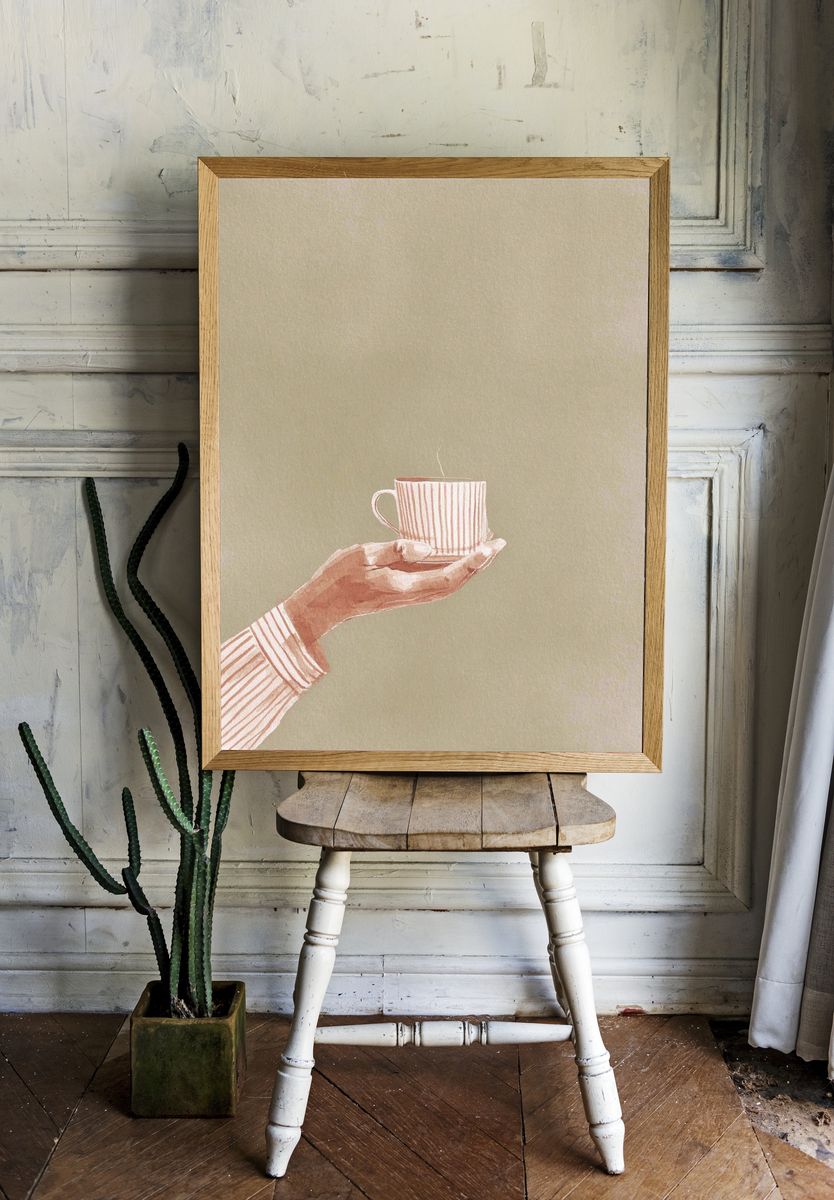 Hand Holding Coffee Cup — Illustration Print. — room view 1