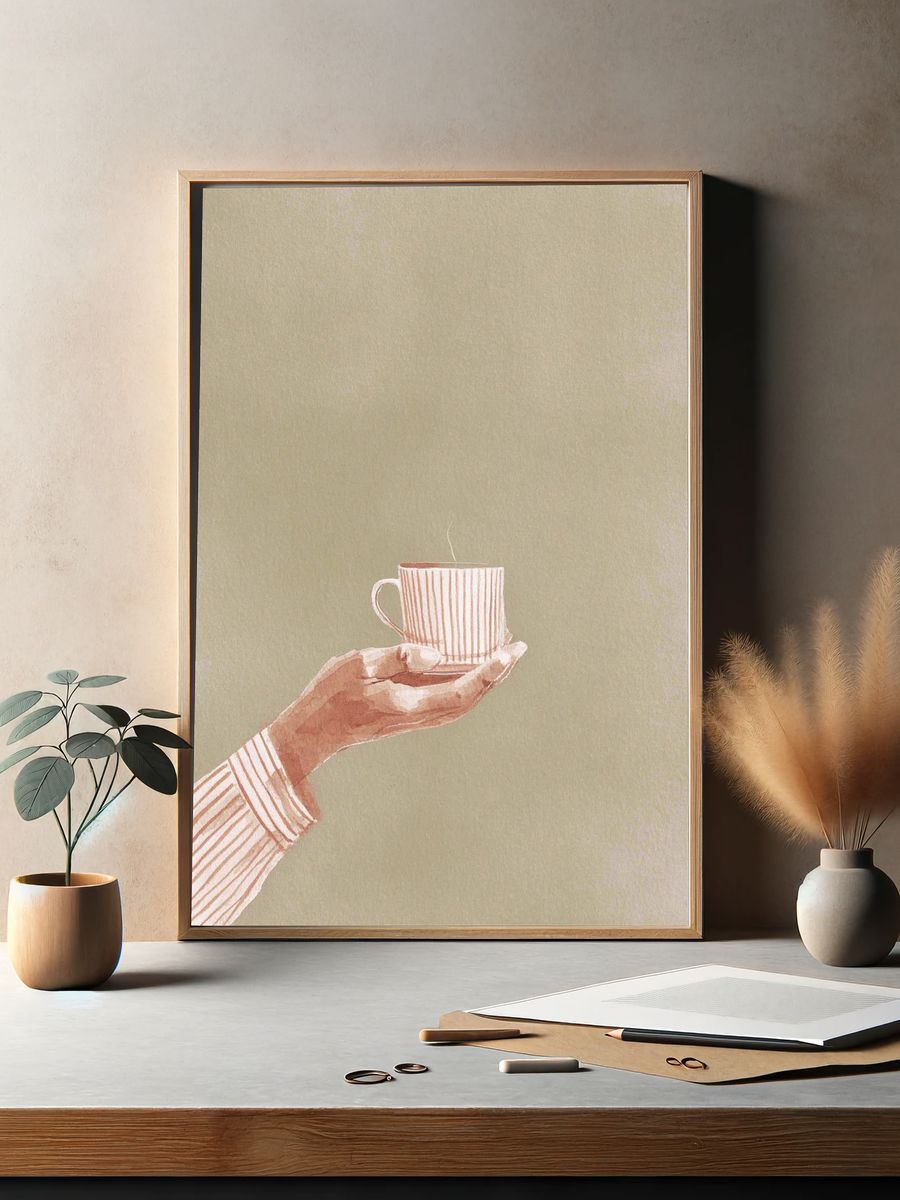 Hand Holding Coffee Cup — Illustration Print. — room view 2