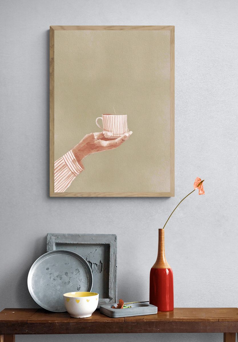 Hand Holding Coffee Cup — Illustration Print. — room view 3