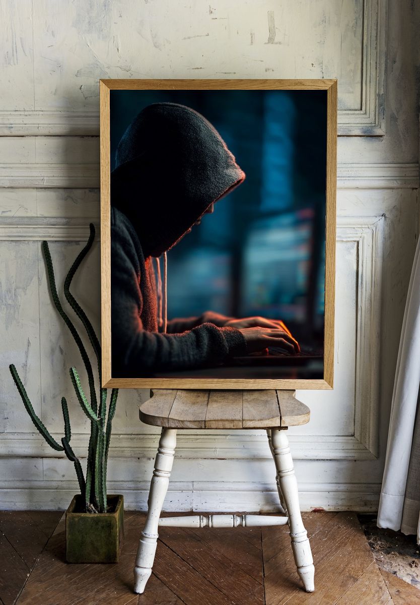 Hacker at Work — Digital Art Print. — room view 1