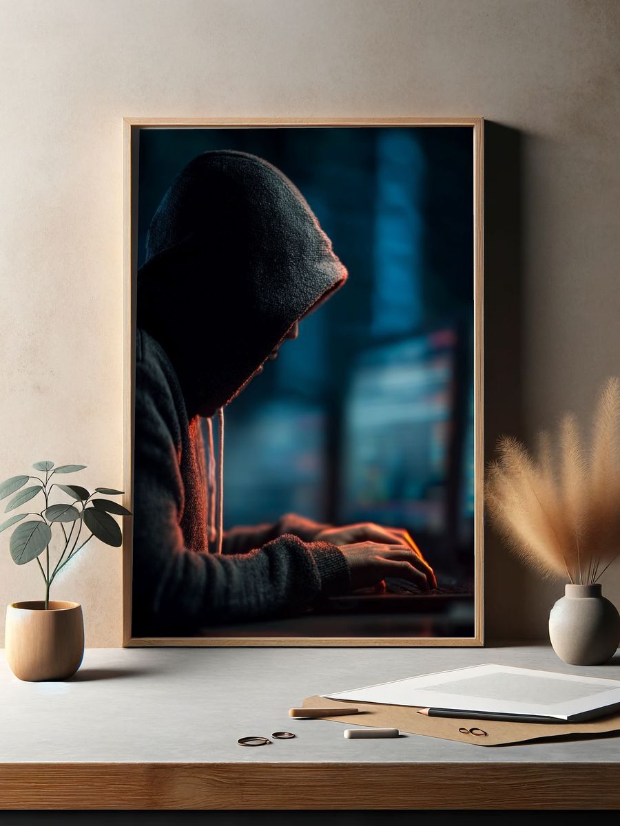 Hacker at Work — Digital Art Print. — room view 2