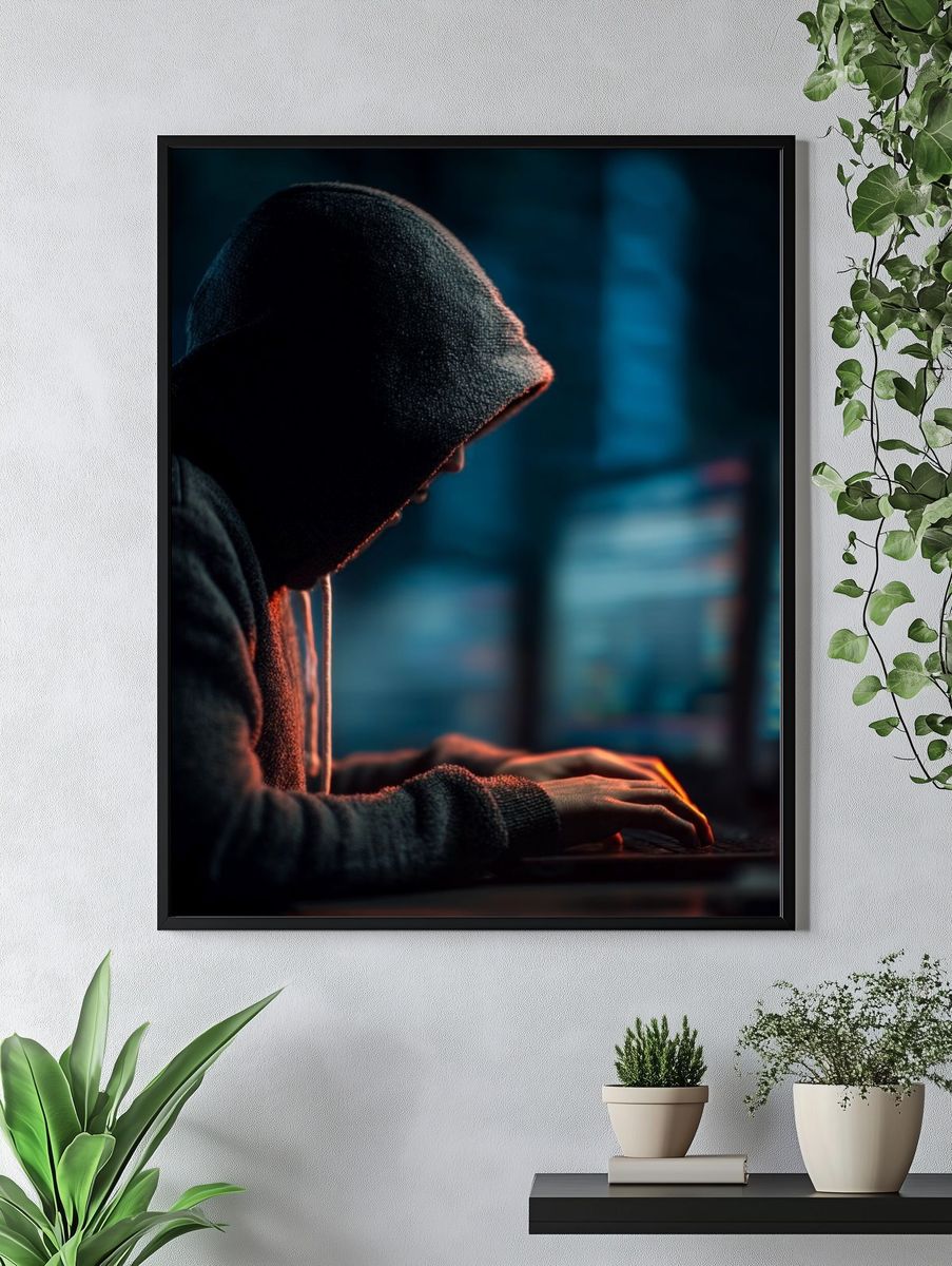 Hacker at Work — Digital Art Print. — room view 4