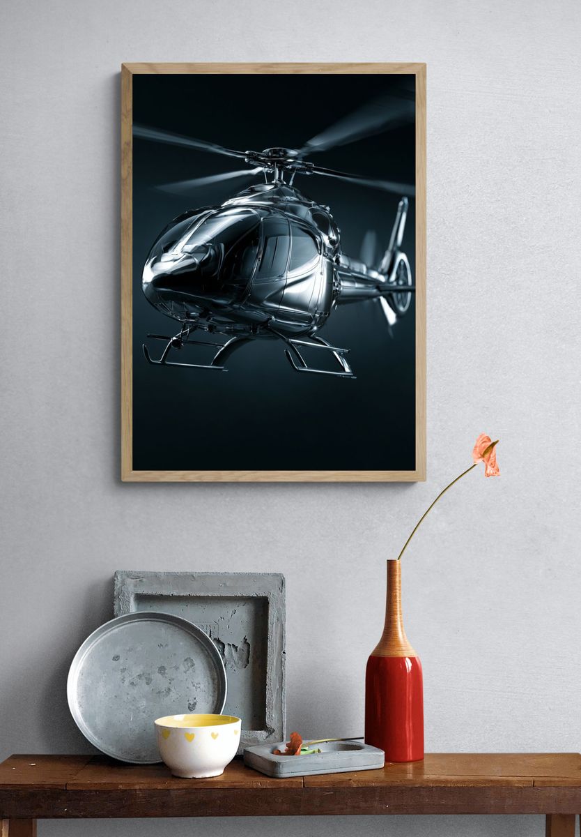 Chrome Helicopter Photography Poster. — room view 3