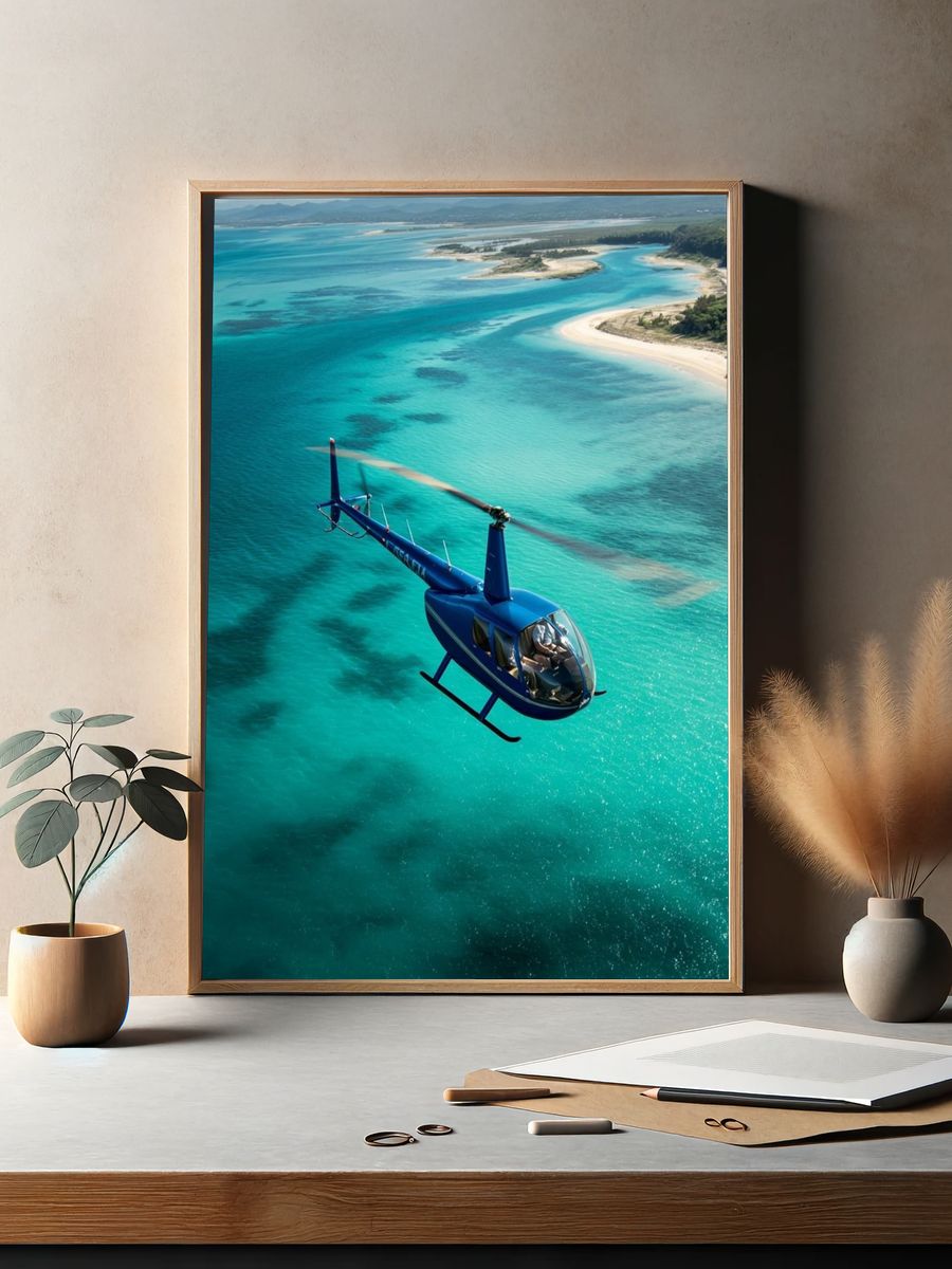 Helicopter Over Turquoise Coast Poster. — room view 2