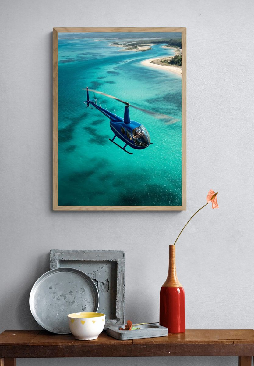 Helicopter Over Turquoise Coast Poster. — room view 3