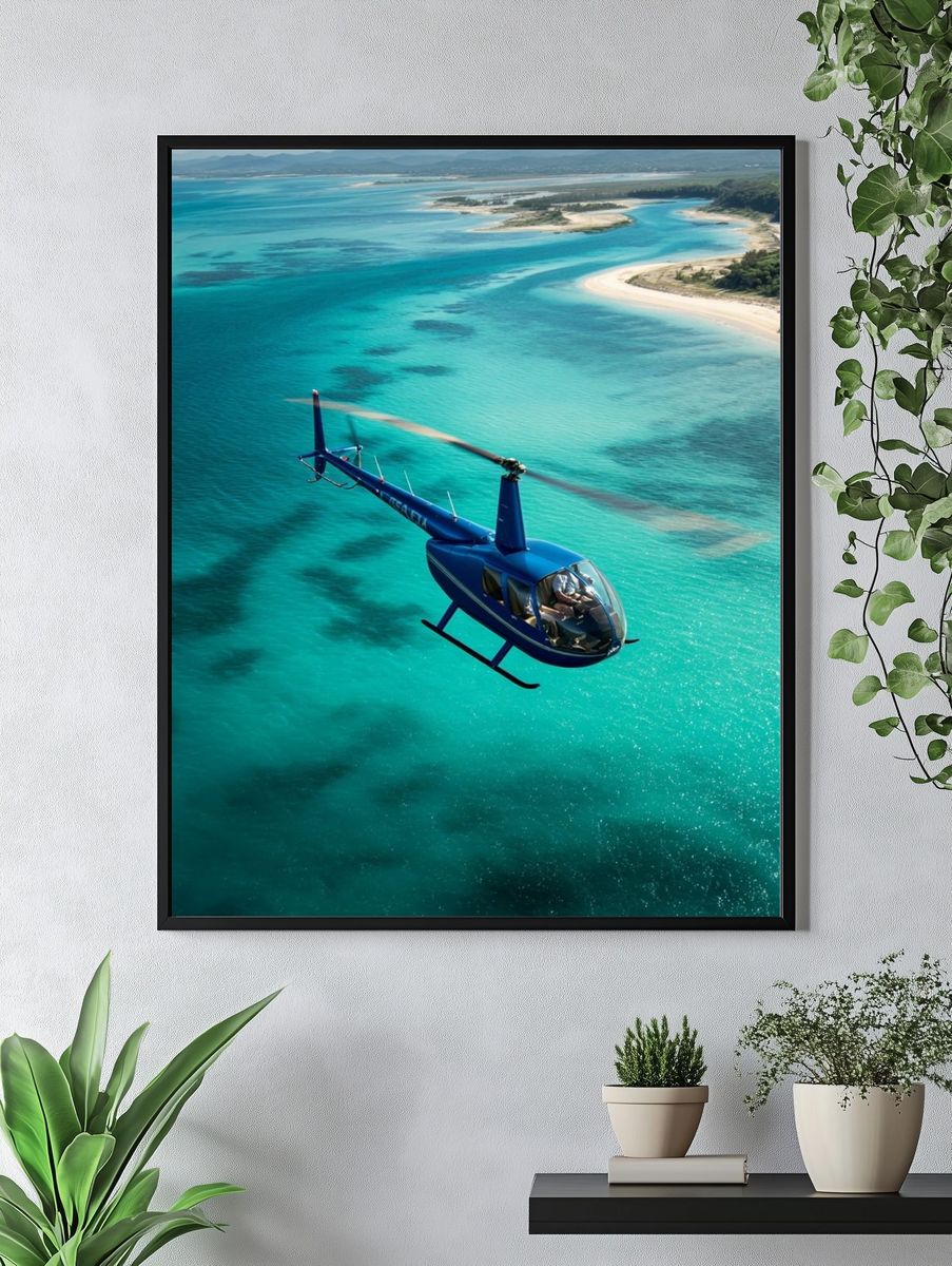 Helicopter Over Turquoise Coast Poster. — room view 4
