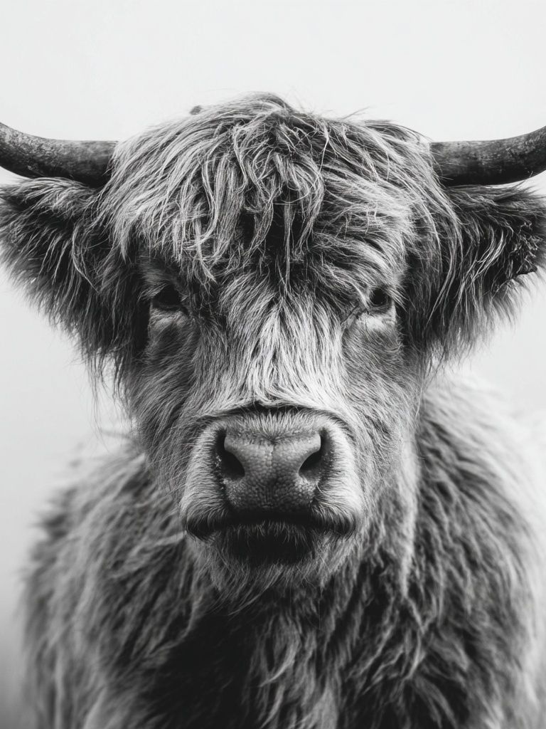 Highland Cow — Black and White Print. poster — animals art