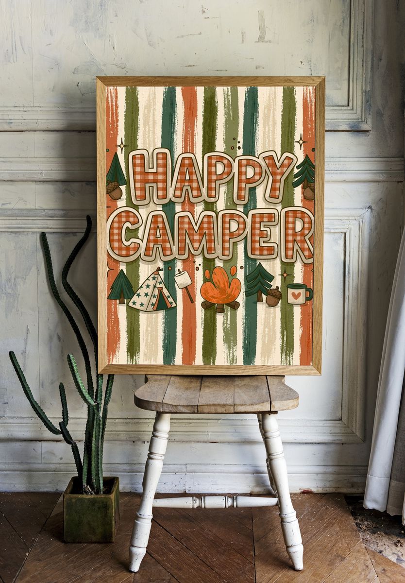 Happy Camper Typography Poster. room preview
