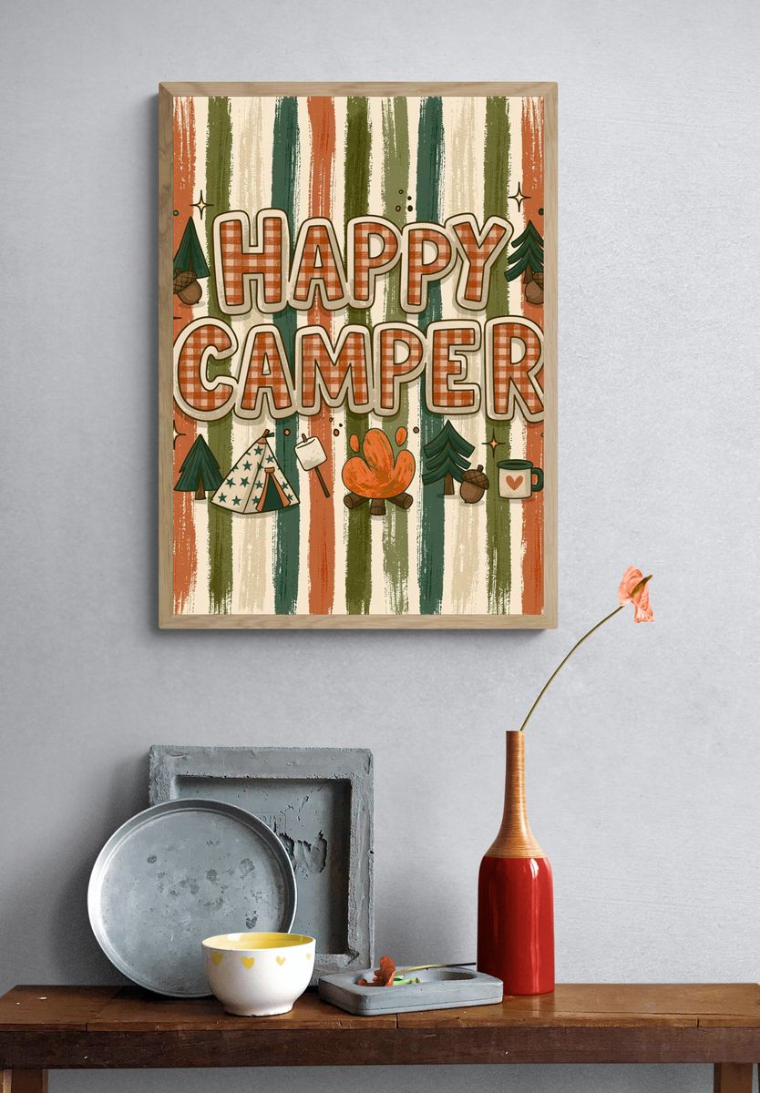 Happy Camper Typography Poster. — room view 3