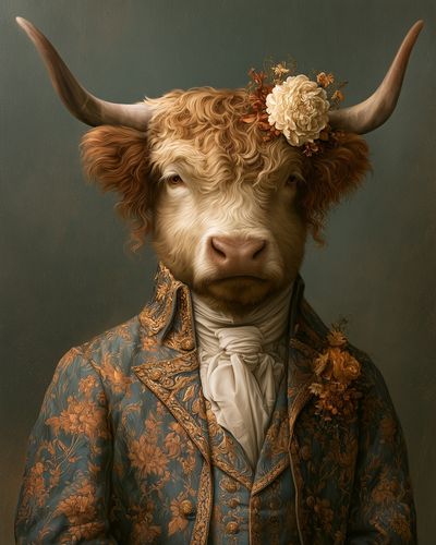 Floral Highland Cow Portrait Print. poster