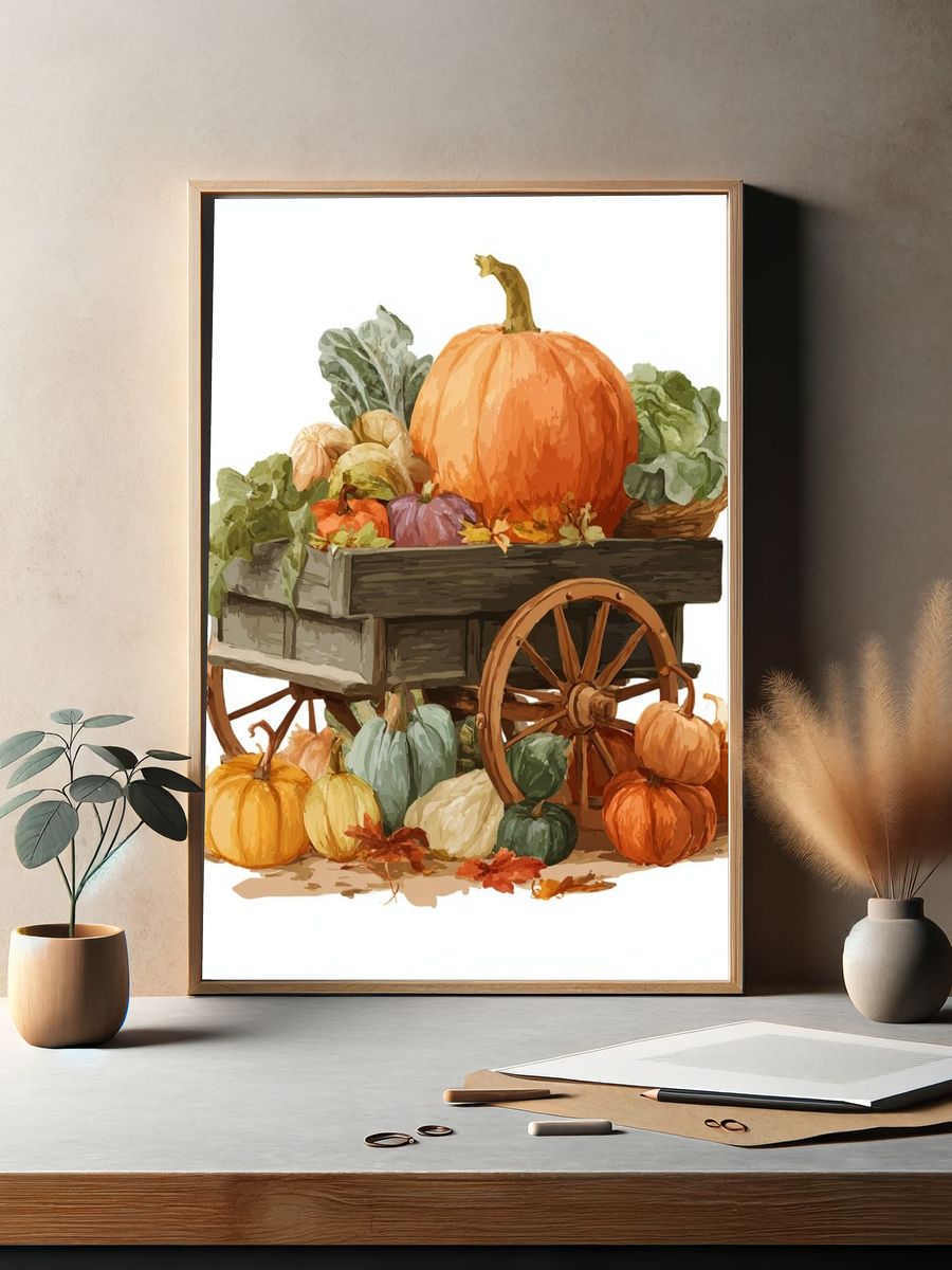 Harvest Cart with Pumpkins — Illustration Print. — room view 2