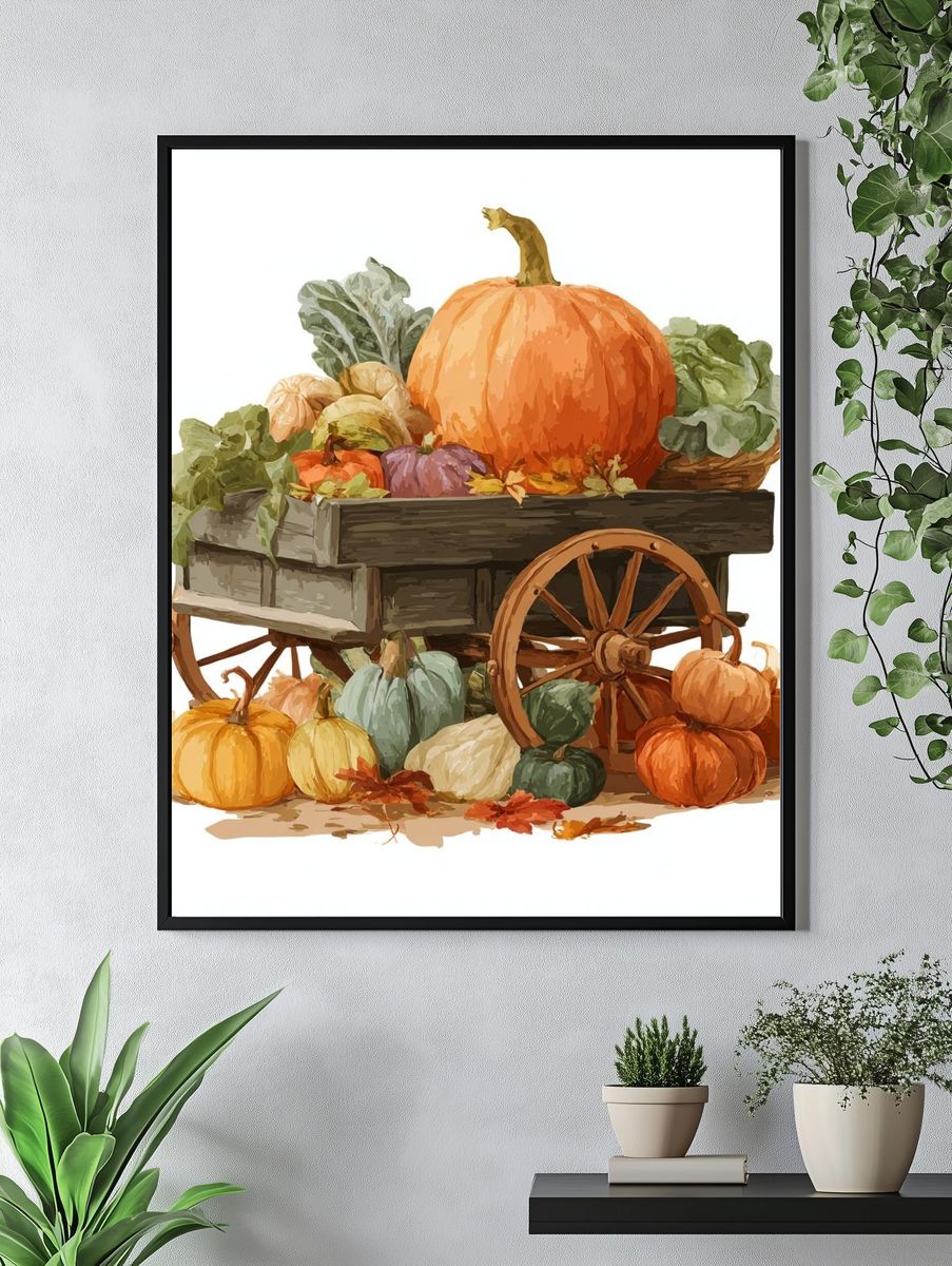 Harvest Cart with Pumpkins — Illustration Print. — room view 4