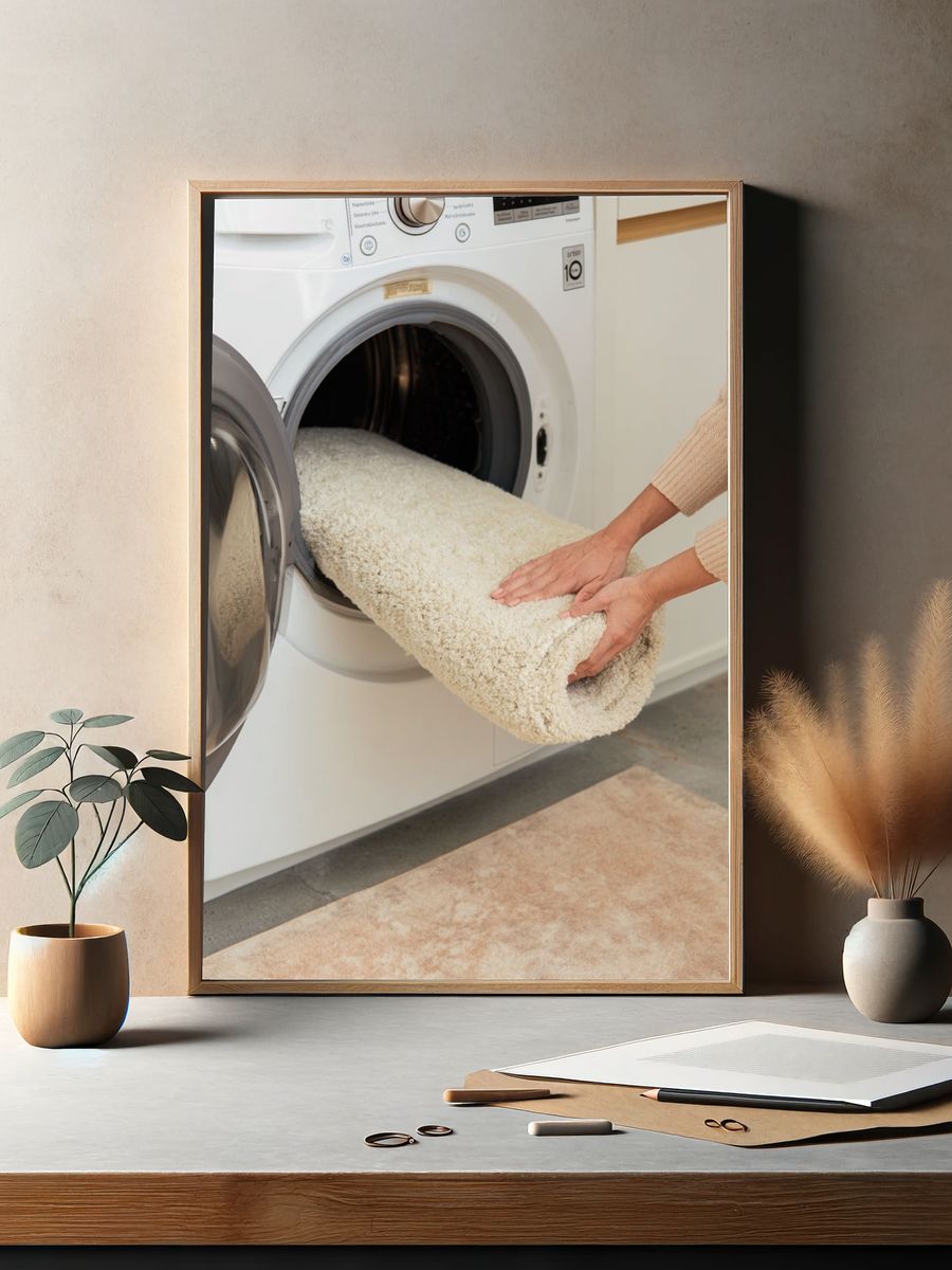 Washing a Cozy Rug — Home Decor Print. — room view 2